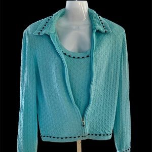 St. John Knits 2Pc Sweater Set, Robins Egg Blue color, Size Medium